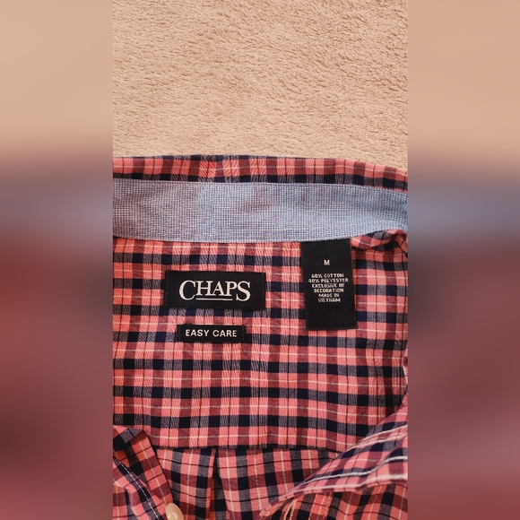 CHAPS MENS EASY CARE PINK CHECKERED SHORT SLEEVES CASUAL DRESS SHIRT  MEDIUM M - Picture 3 of 7